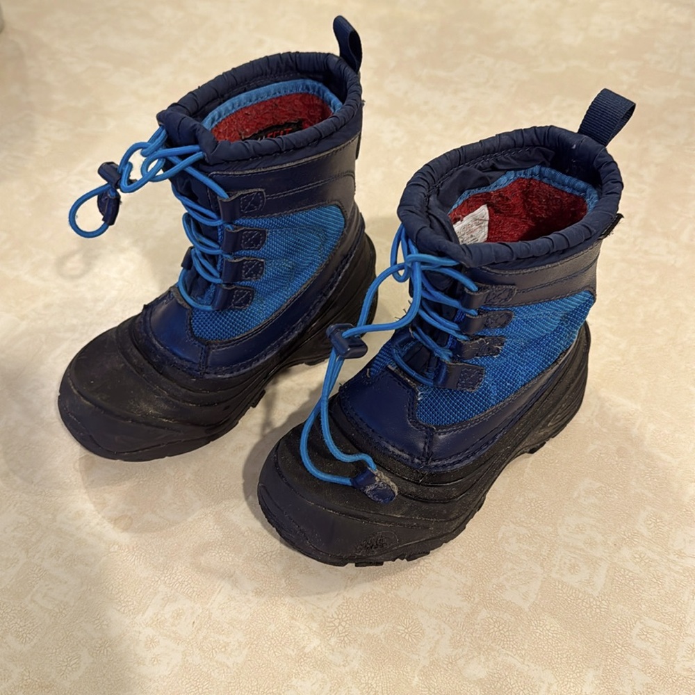 The north face sz 12 blue black lined thermal felt insulation winter snow boots